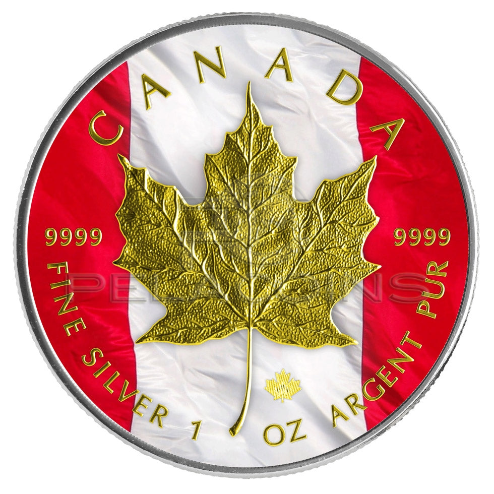 Canada 2014 5$ Maple Leaf Gold Flag 1 Oz Silver Coin