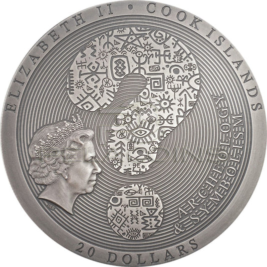 Cook Island 2021 20$ Aztec Coyolxauhqui Stone Antiqued – Archeology & Symbolism 3oz