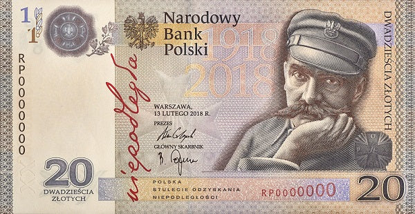 20 zł, banknot Niepodległość, 2018