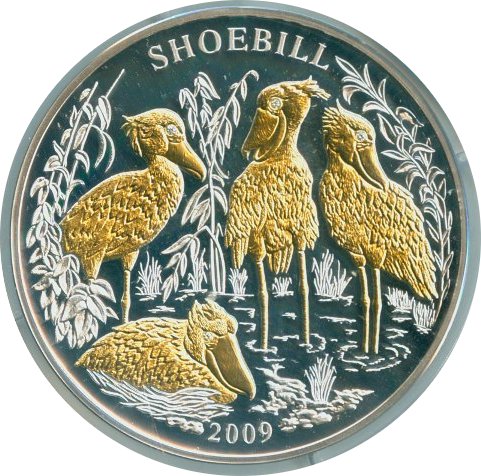1000 f, Trzewikodzioby (Shoebill with 4 diamond eyes, 3 oz silver), 2009