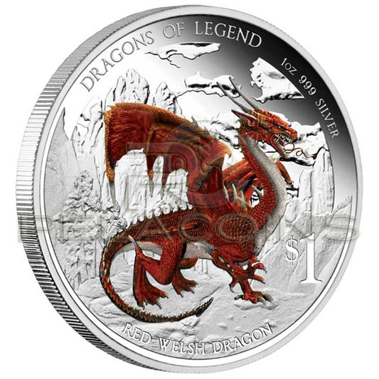 Tuvalu 2012 1$ Dragons of Legend - Red Welsh Dragon