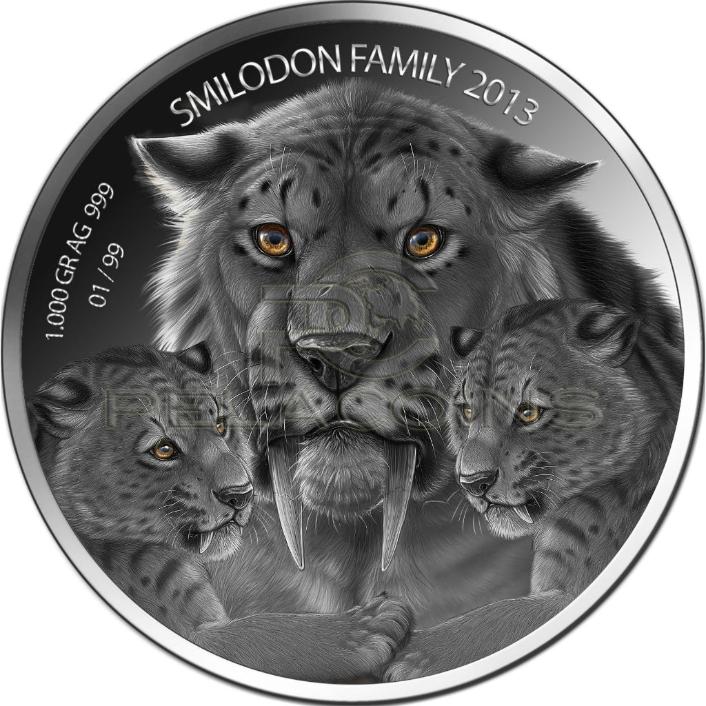Burkina Faso 2013 10.000 Francs Smilodon Family 1KG - Saber Toothed Tiger - Real eye effect