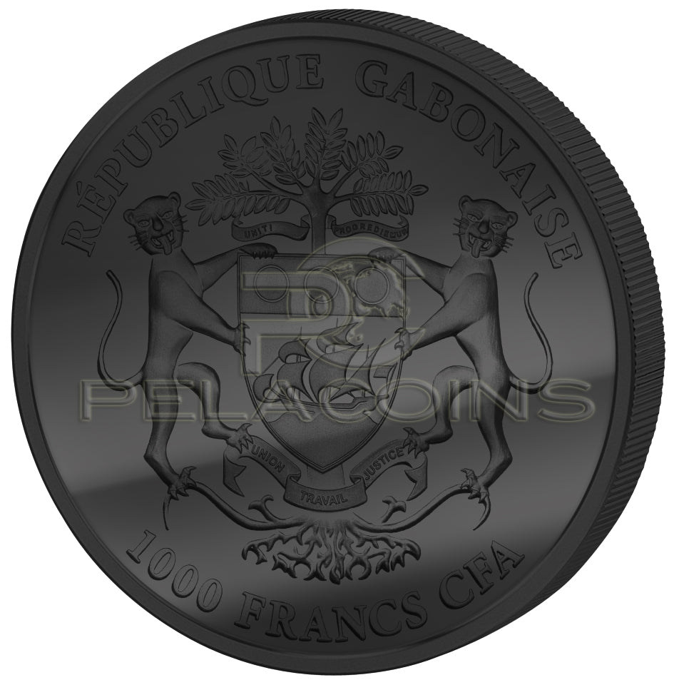 Gabon 2014 1000 Francs African Springbok Golden Enigma 1oz Ruthenium Goldplated Silver Coin