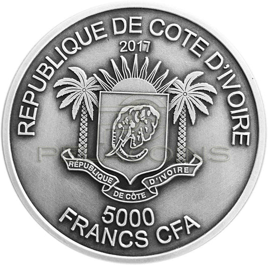 Ivory Coast 2017 5000 Francs Big Five Mauquoy Elephant 5oz
