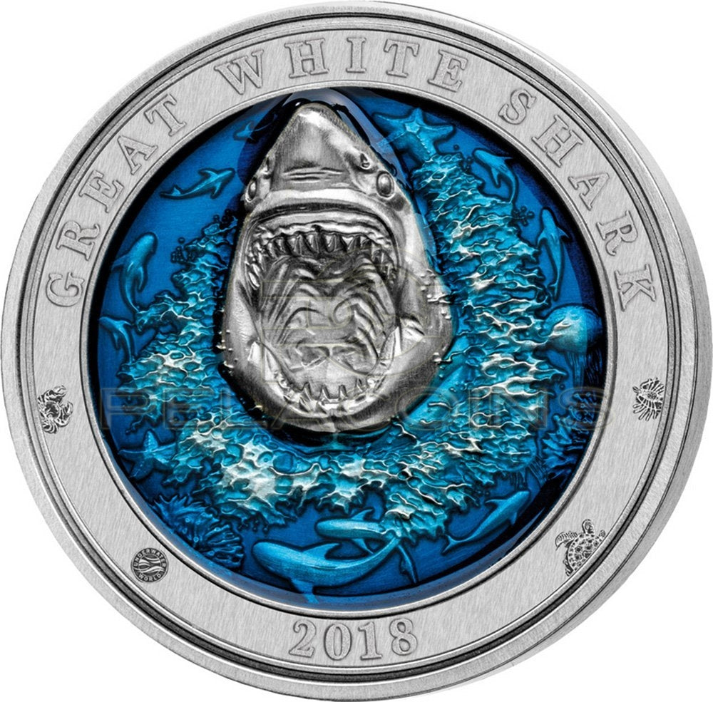 Barbados 2018 5$ Underwater World - Great White Shark 3oz