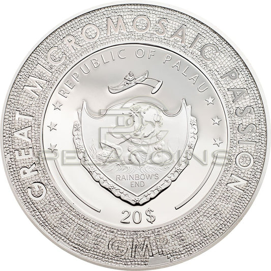 Palau 2020 20$ LADY WITH AN ERMINE Leonardo da Vinci Great Micromosaic Passion 3oz