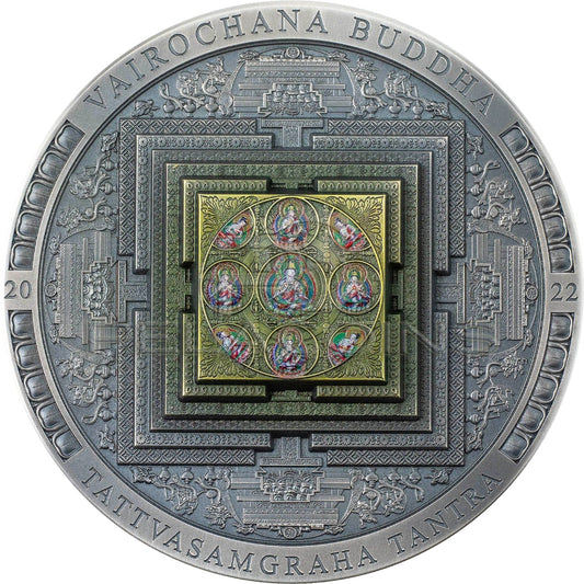 Mongolia 2022 2000 Togrog VAIROCHANA BUDDHA MANDALA Archeology Symbolism Colored 3oz