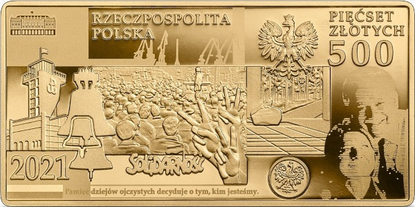 500 zł + 20 zł, moneta złota + banknot  Lech Kaczyński. Warto być Polakiem, 2021